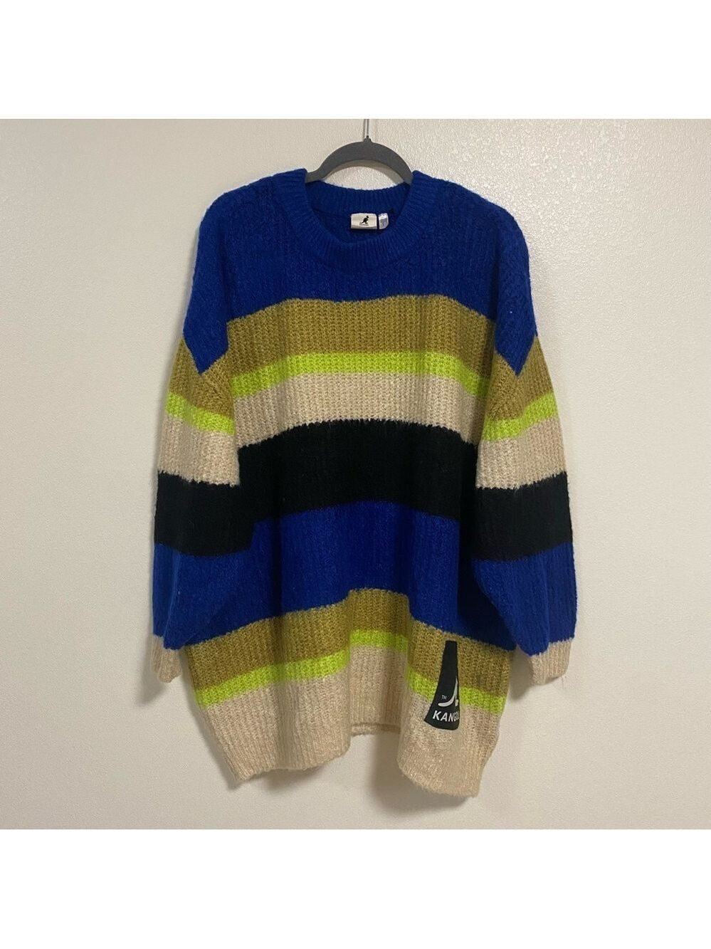 Kangol H&M Sweater Men’s Size XL Blue Green Cream Oversized Wool Blend Sweater